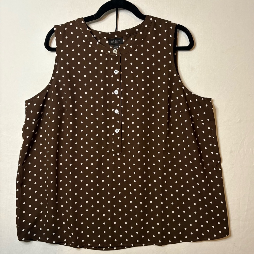 J. Jill Brown and White Polka Dot Blouse brown and white